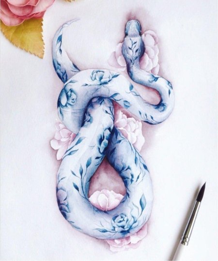 Змея акварель