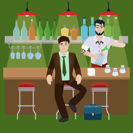 Бармен за барной стойкой рисунок