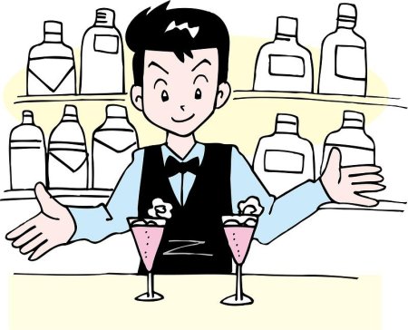 Официант в ресторане мультяшный