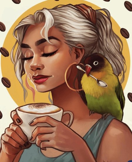 Девушка с кофе арт