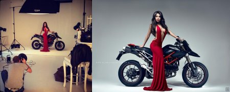 Девушка в платье на мотоцикле