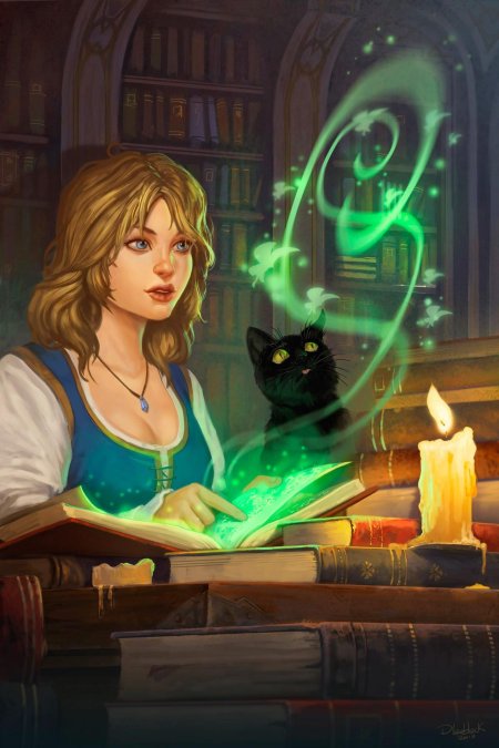 Девушка в библиотеке фэнтези