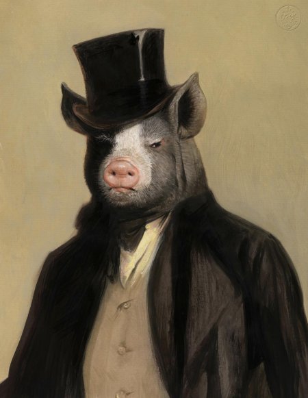 Свинья в костюме картина