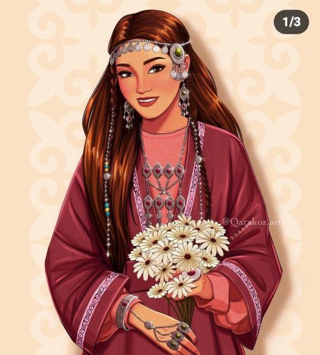 Казахская девушка рисунок