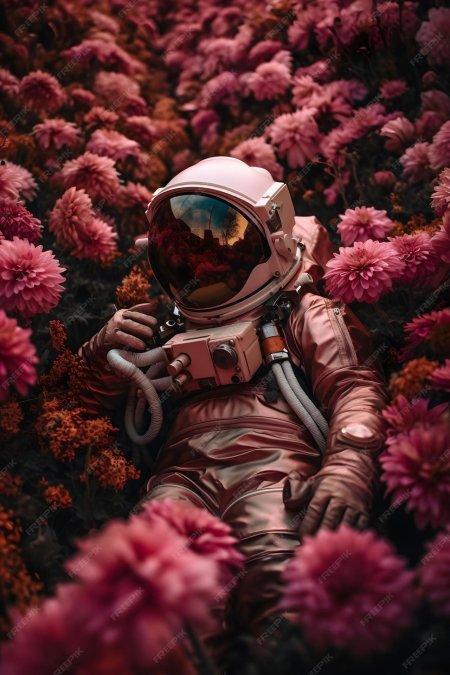 Космонавт с цветами