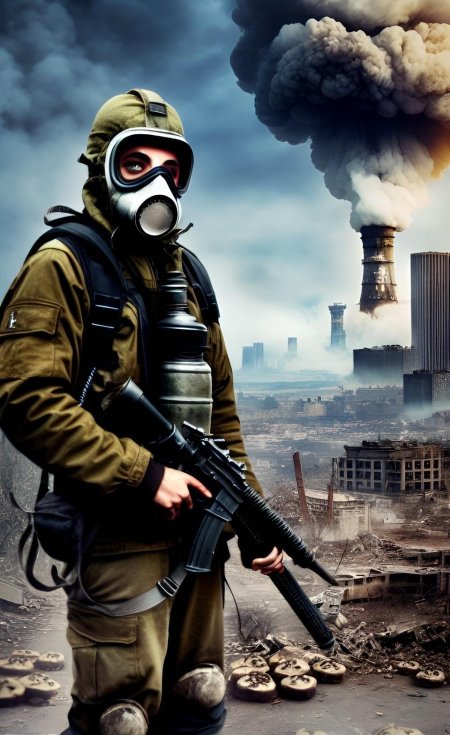 Солдат в противогазе