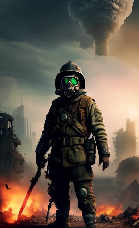 Солдат в противогазе арт