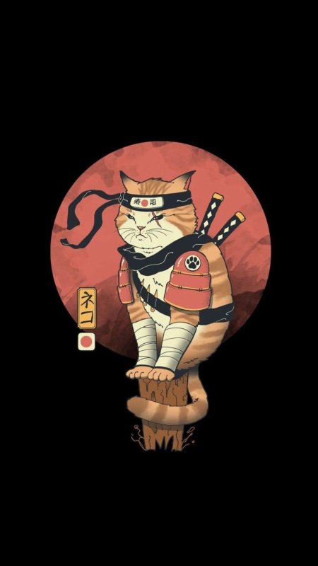 Кот самурай арт