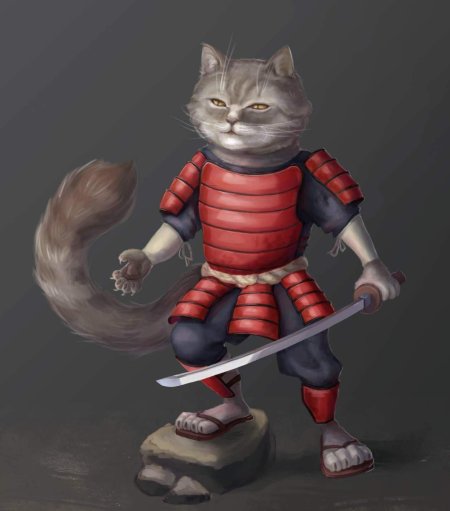 Кот самурай арт