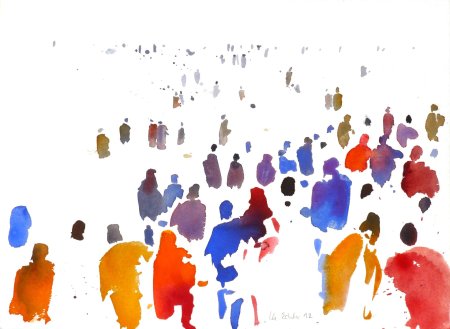 Толпы людей акварель