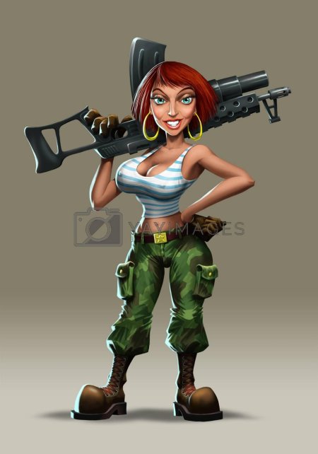 Мультяшный солдат женщина