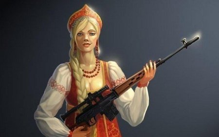 Девушка в кокошнике с автоматом