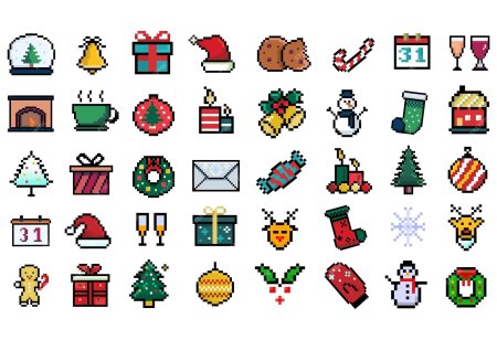 Новогодние пиксельные иконки