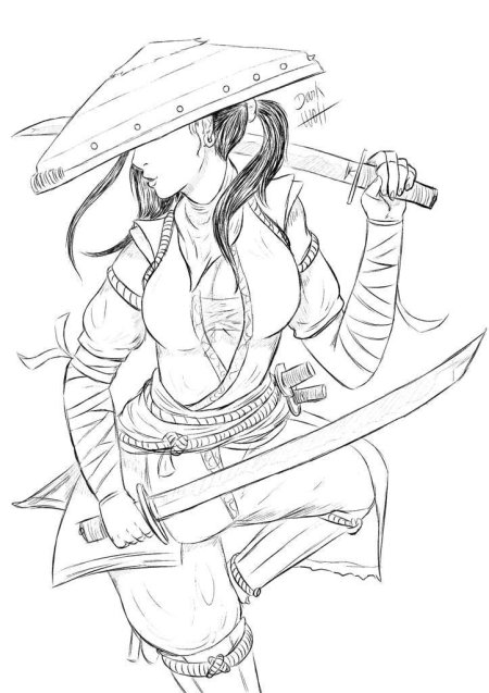 Рисунок самурай карандашом
