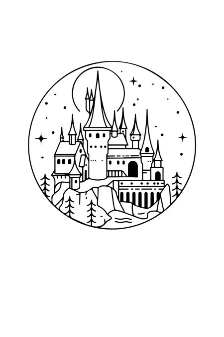 Гарри поттер замок хогвартс черно белый