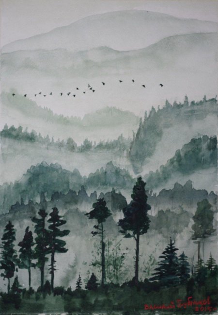 Рисунки акварелью пейзаж