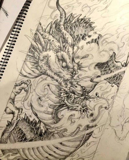 Голова дракона эскиз тату япония