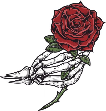 Рука скелета с розой