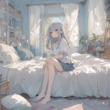 Аниме девушка на кровати