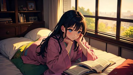 Аниме девушка на кровати