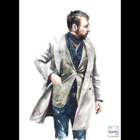 Мужчина в костюме акварель