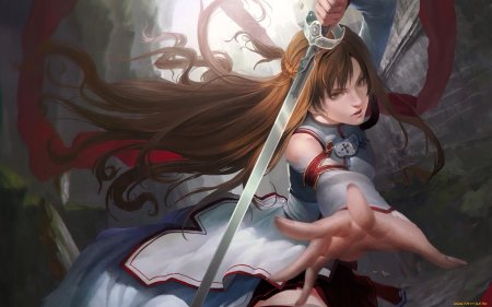 Девушка с волшебным мечом арт