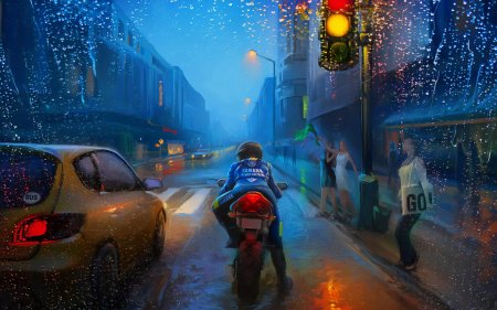 Ночной город в дождь арт