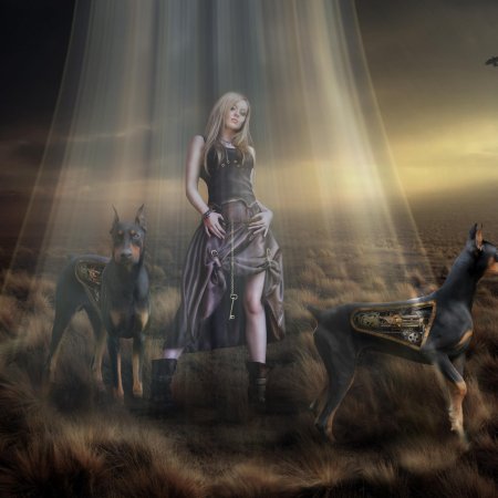 Доберман и девушка