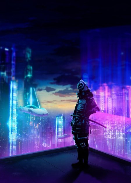 Cyberpunk art city неон