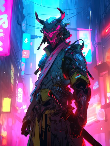 Самурай в стиле киберпанк