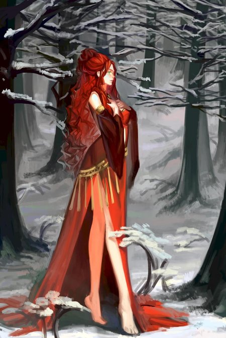 Рыжая девушка в платье арт