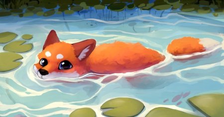 Лиса плавает