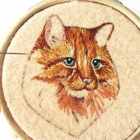 Вышивка гладью котик