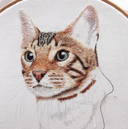 Вышивка гладью кот