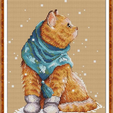 Вышивка кот в шарфе