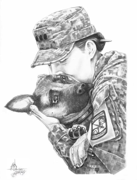 Военный с собакой рисунок