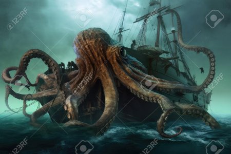 Кракен и корабль арт