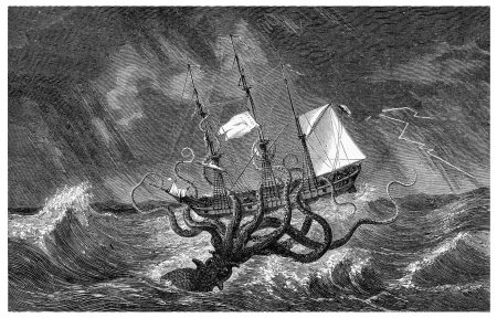 Гигантский осьминог кракен. морское чудовище.