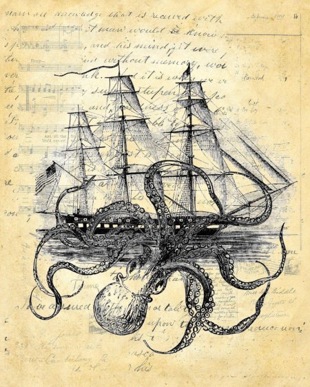Кракен гравюра корабль