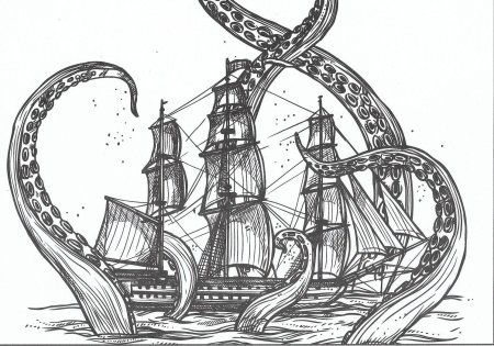Корабль и кракен эскиз