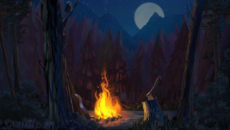 Костер в лесу арт