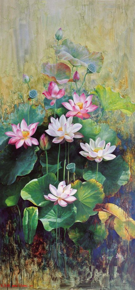Лотос живопись маслом wu furong