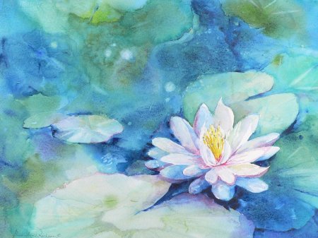 Лотос акварелью лессировка