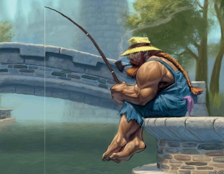 Человек рыбачит арт