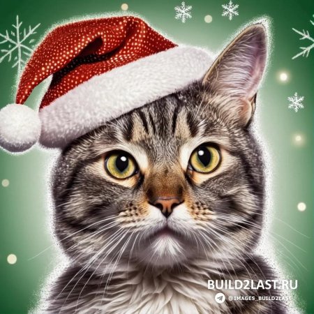 Кот в новогодней шапочке