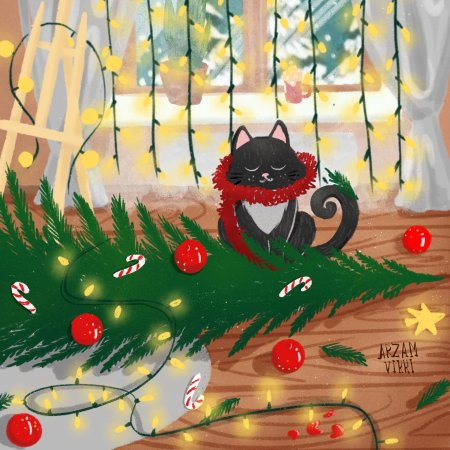 Новогодний котик арт