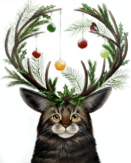 Новогодняя кошка рисунок