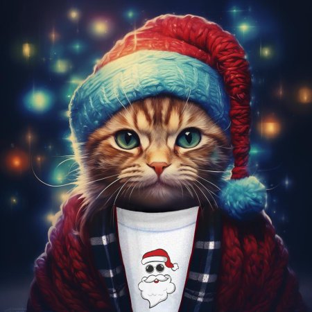 Кот в новогодней шапке