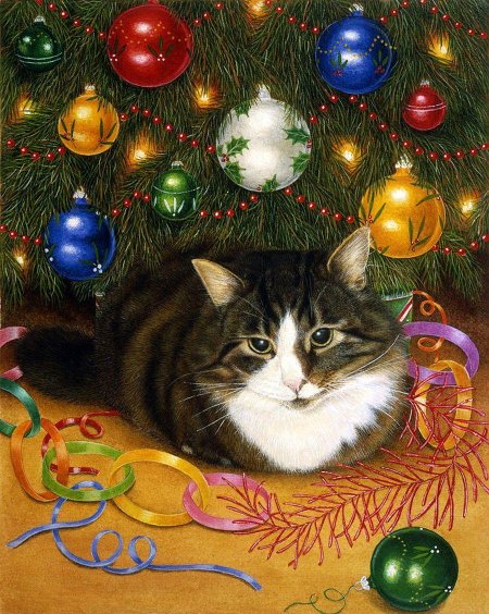 Кот на елке