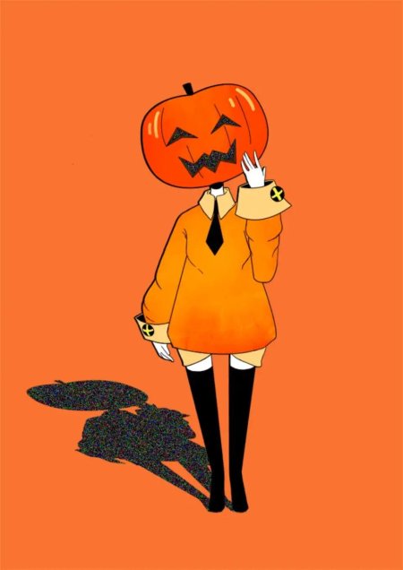 Девушка с тыквой на голове